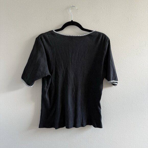 VTG 80s 90s Fruit Sunflower Cherry Embroidered Ribbed Top L/XL Button Front - Picture 6 of 8